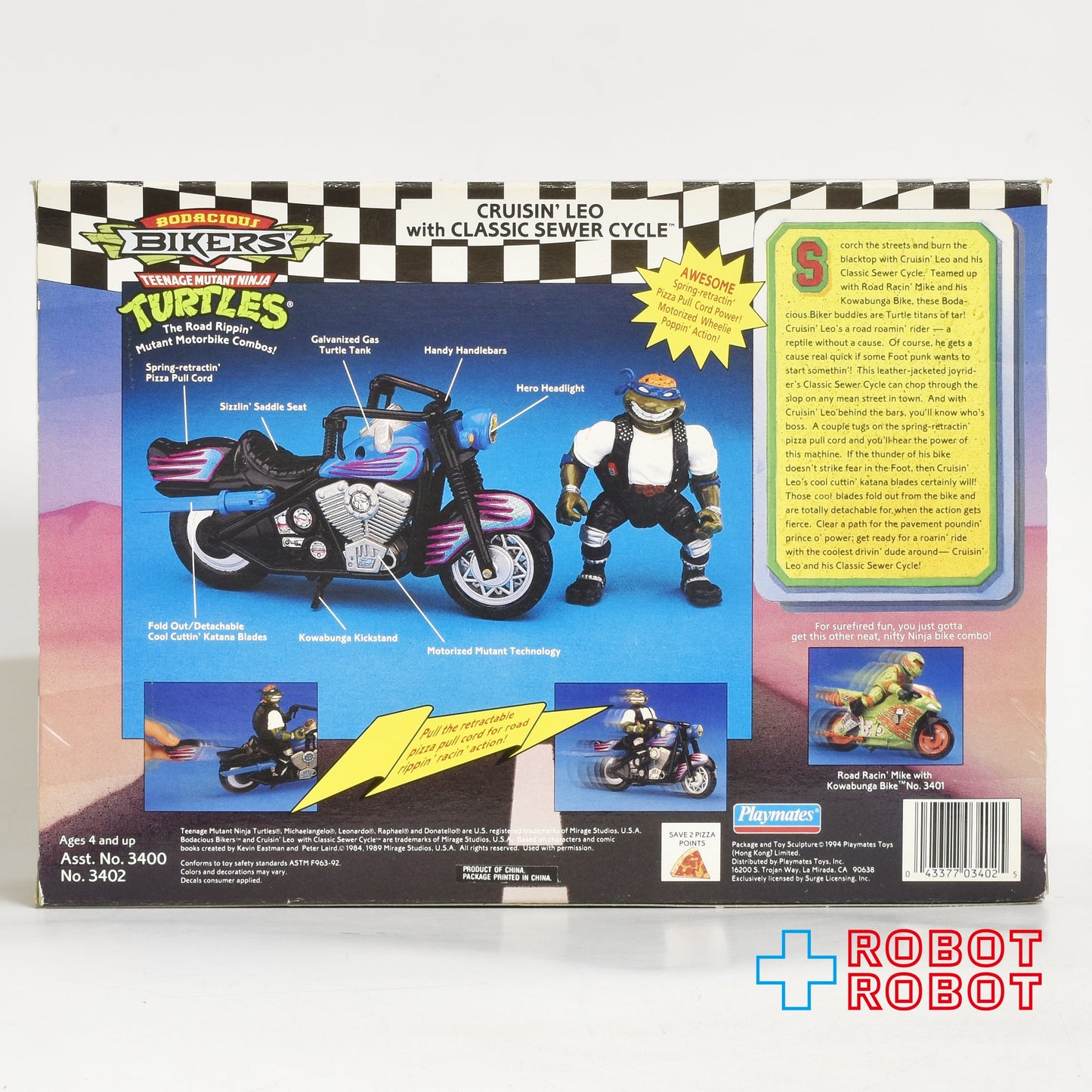 プレイメイツ タートルズ TMNT ボウデイシャス・バイカーズ クルージン レオ w/クラシック スウアー サイクル 4インチ アクションフィギュア 未開封