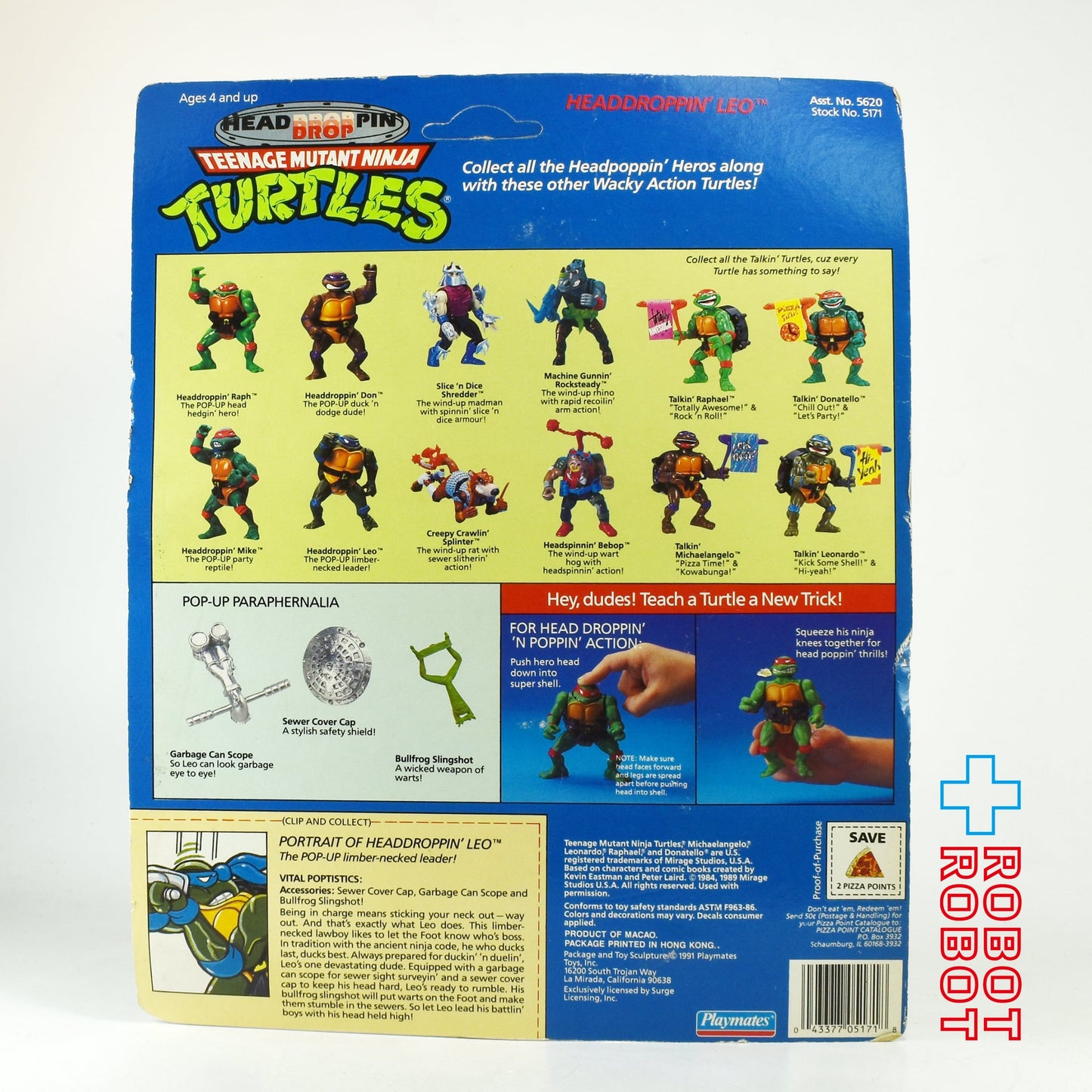 プレイメイツ TMNT ニンジャ・タートルズ ヘッドドロッピン レオナルド 1991 アクションフィギュア 未開封
