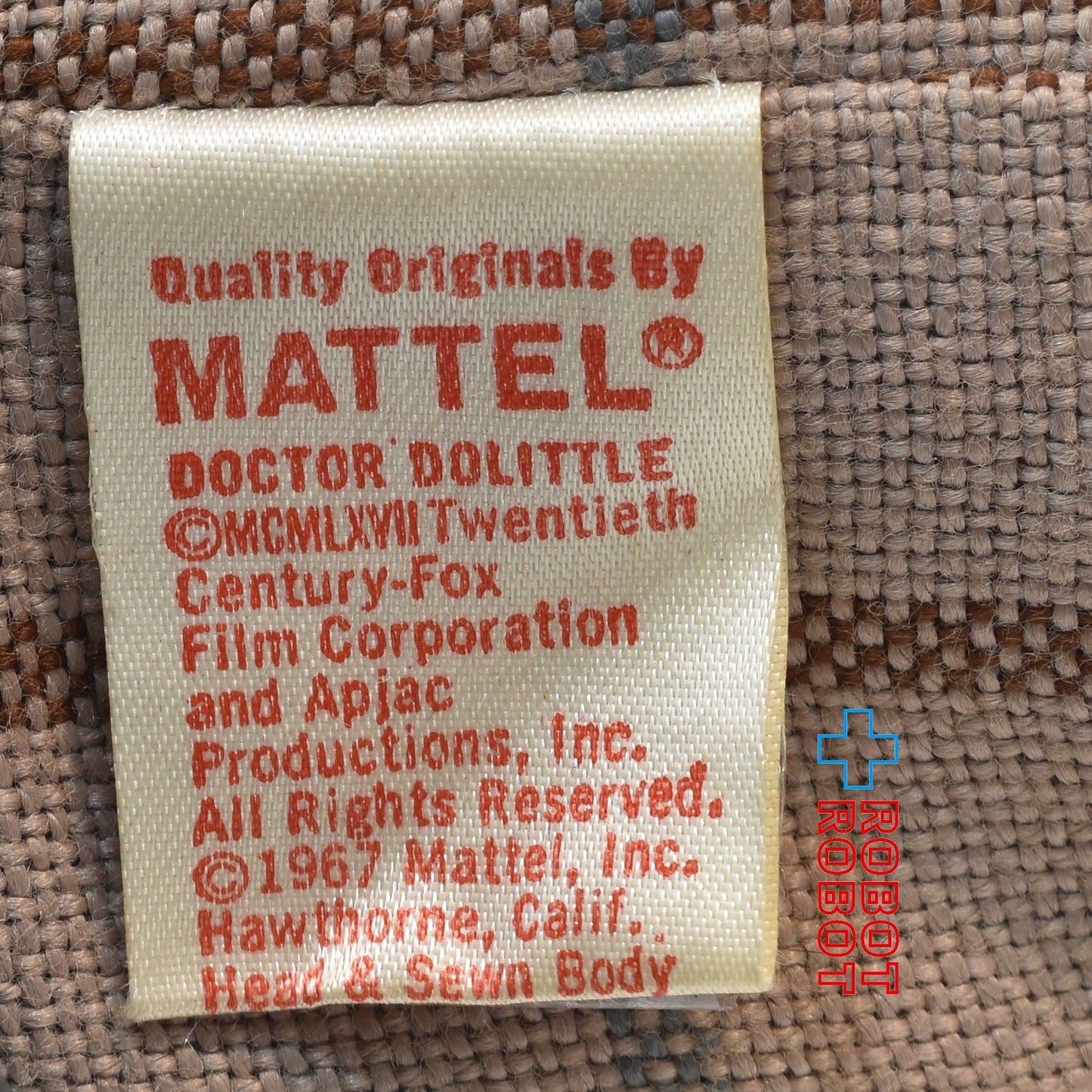 マテル社 ドリトル先生 ラバーフェイス ぬいぐるみ人形 メイドイン香港