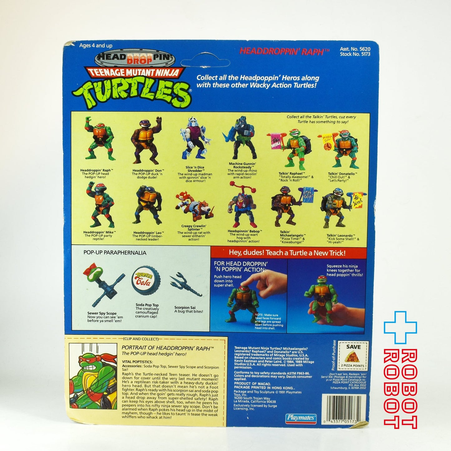 プレイメイツ TMNT ニンジャ・タートルズ ヘッドドロッピン ラフ ラファエロ 1991 アクションフィギュア 未開封