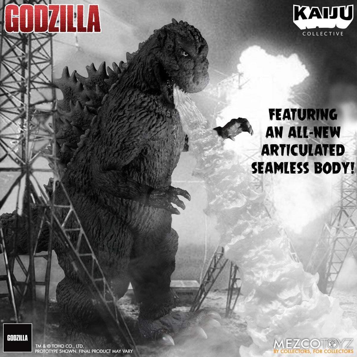 メズコ 怪獣コレクティブ ゴジラ (1954) ブラック & ホワイト エディション 12インチ アクションフィギュア 未開封