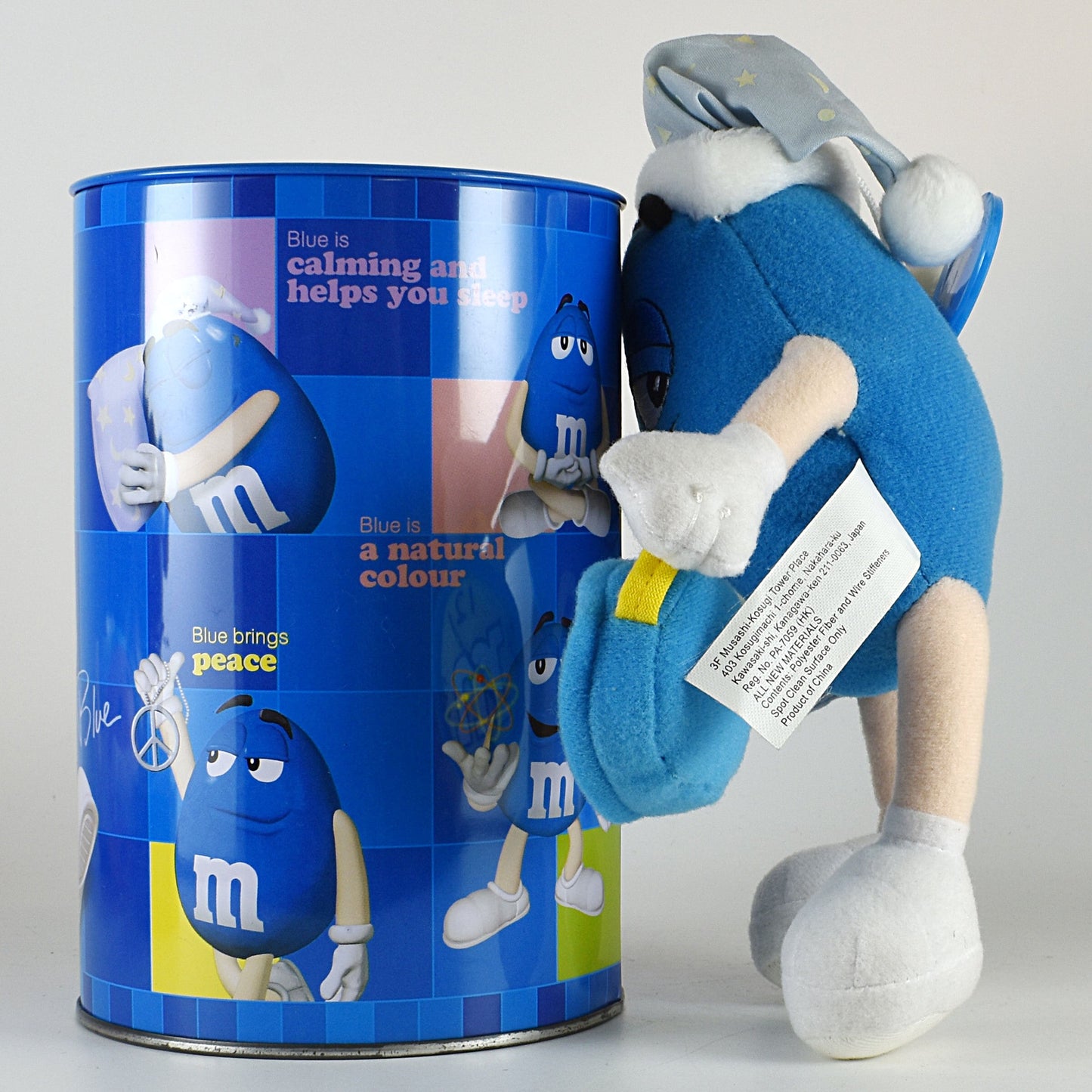 M&M's ブルー ナイトキャップ エムアンドエムズ ぬいぐるみ人形 缶入