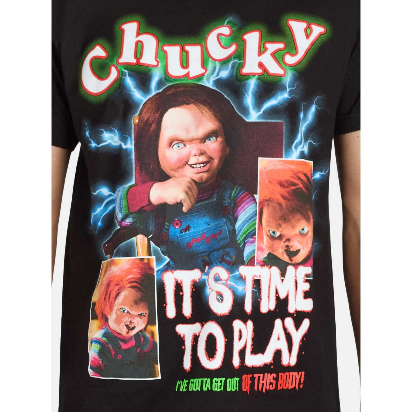 チャイルド・プレイ チャッキー IT'S TIME TO PLAY グラフィック Tシャツ 黒