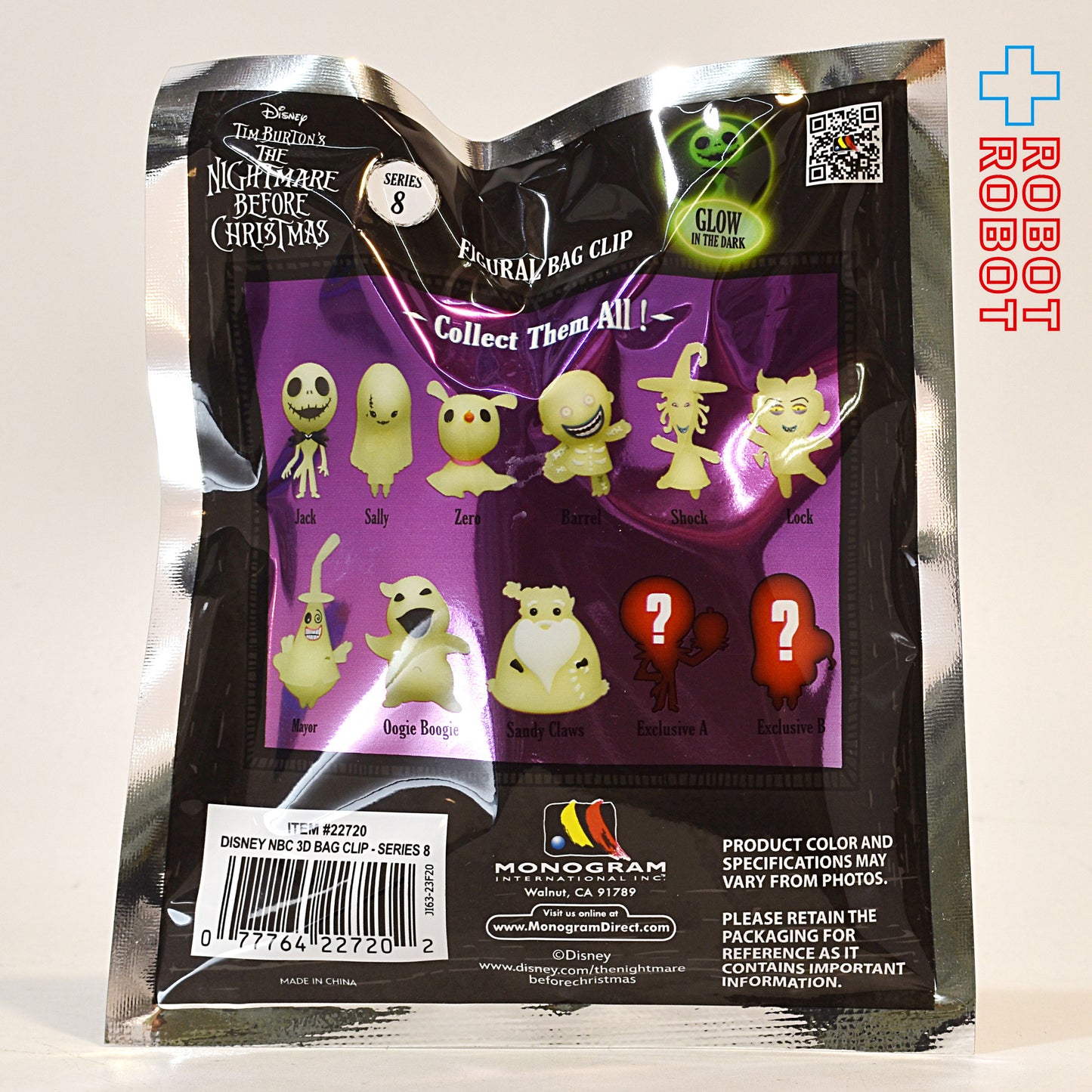 モノグラム フィギュラルキーチェーン ディズニー ナイトメアビフォアクリスマス シリーズ8 蓄光 1パック 未開封