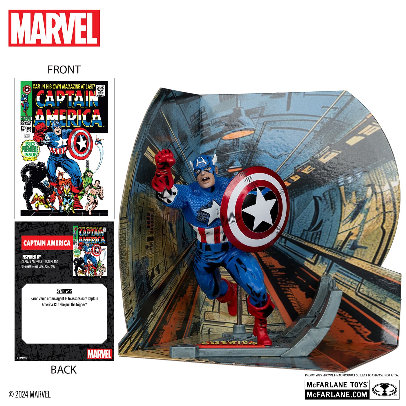 マクファーレン マーベル シーン・フィギュア #008 キャプテン・アメリカ ジャック・カービー/Captain America Vol.1 #100 1/6 スタチューフィギュア 未開封