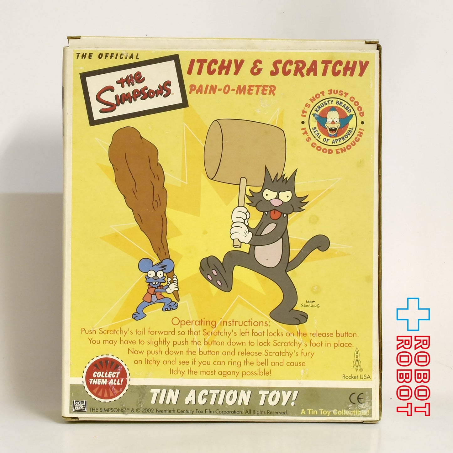シンプソンズ イッチー & スクラッチー PAIN-O-METER ブリキ アクショントイ 2002 ロケットUSA社 箱入