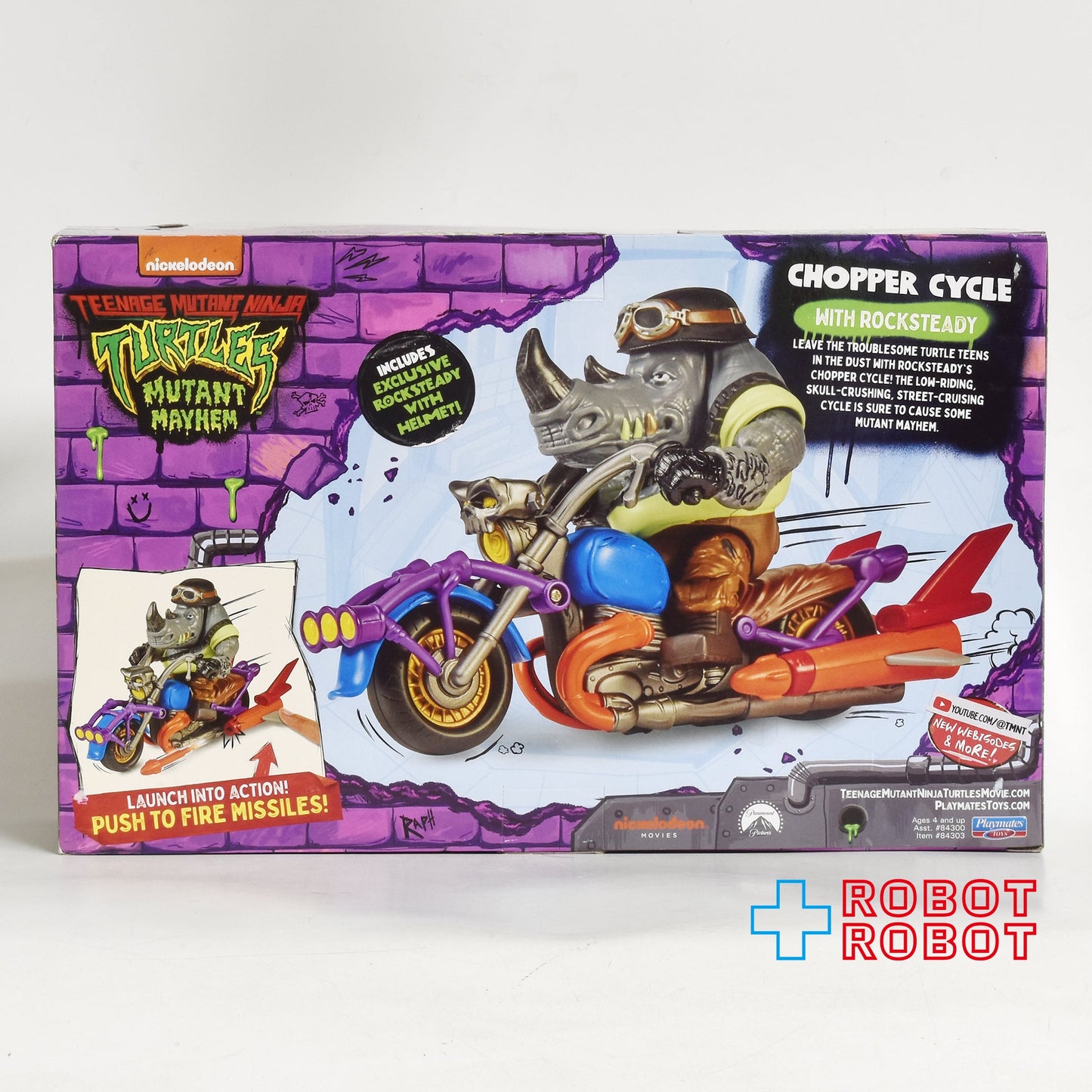 プレイメイツ タートルズ ミュータント・パニック! TMNT チョッパーサイクル w/ ロックステディ 2024 未開封