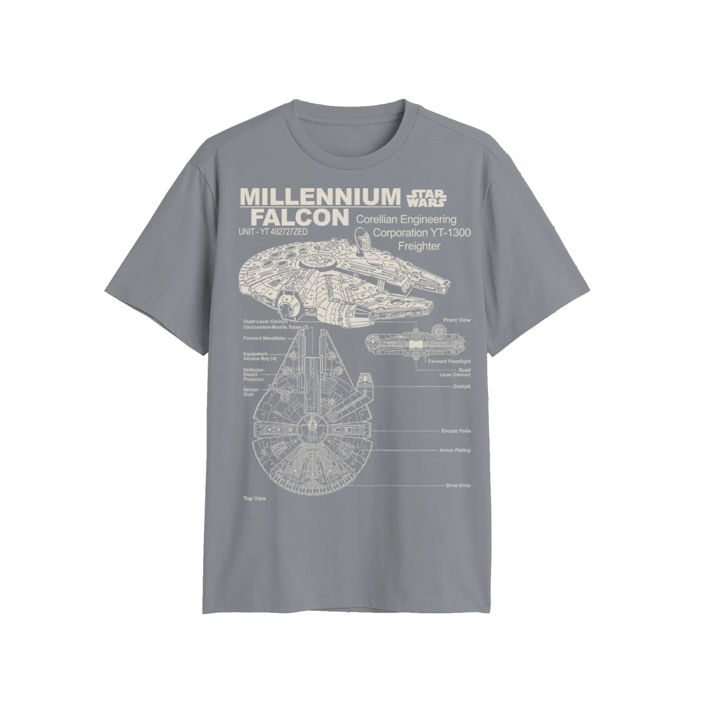スター・ウォーズ Tシャツ Star Wars Millennium Falcon Corellian Freighter Graphic CHARCOAL