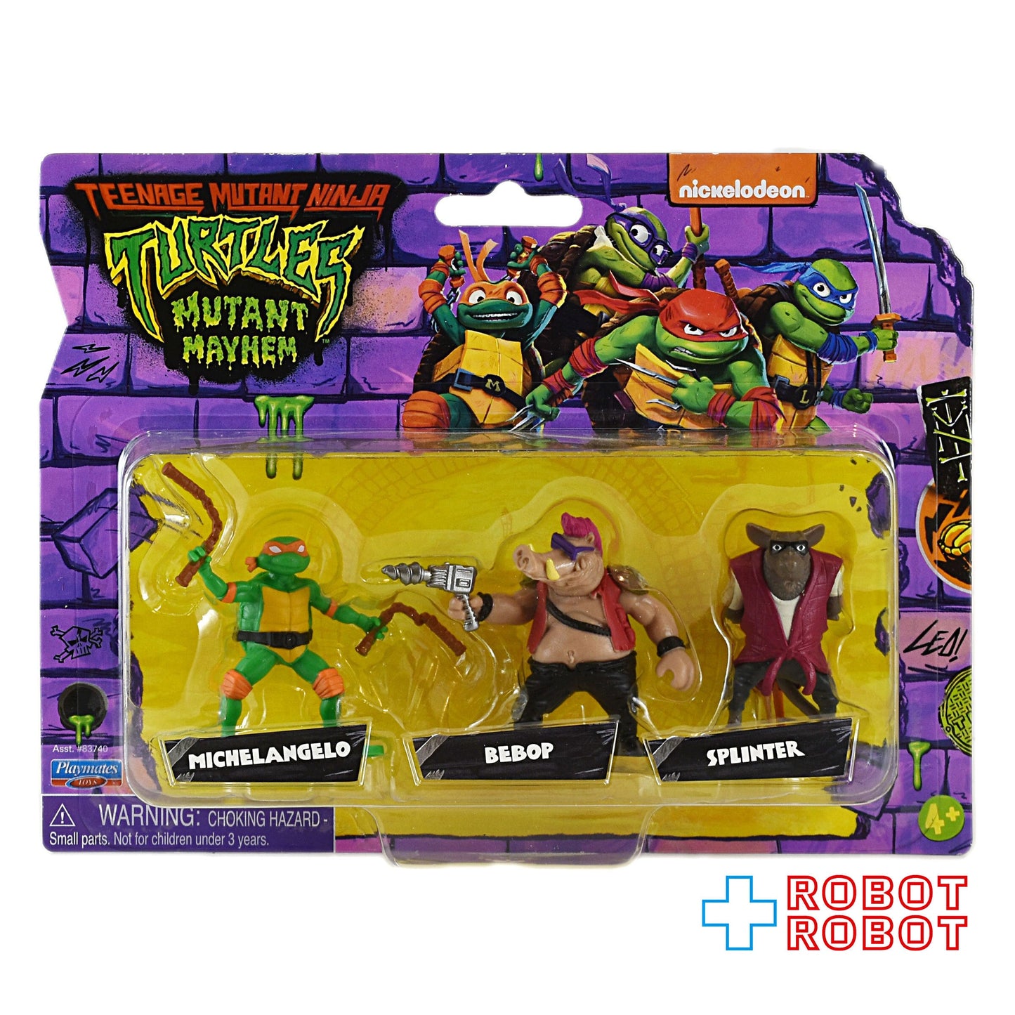 プレイメイツ タートルズ ミュータント・パニック! TMNT ミケランジェロ / ビーバップ / スプリンター ミニフィギュア 3パック 未開封