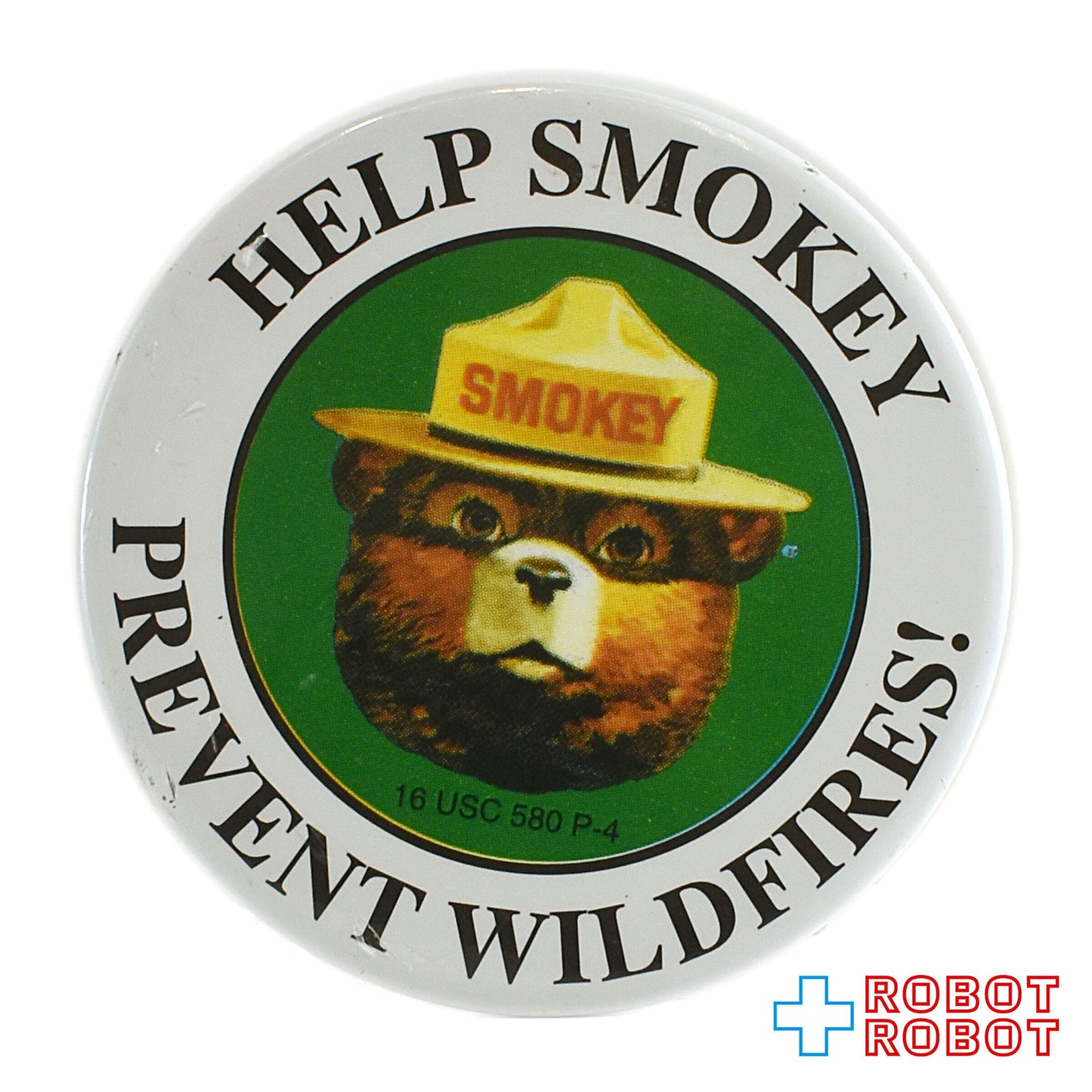 スモーキー・ベア 白地に緑の丸 缶バッジ