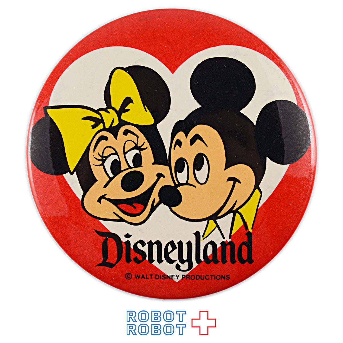ディズニー缶バッジ ディズニーランド ハートの中のミッキー&ミニー 赤