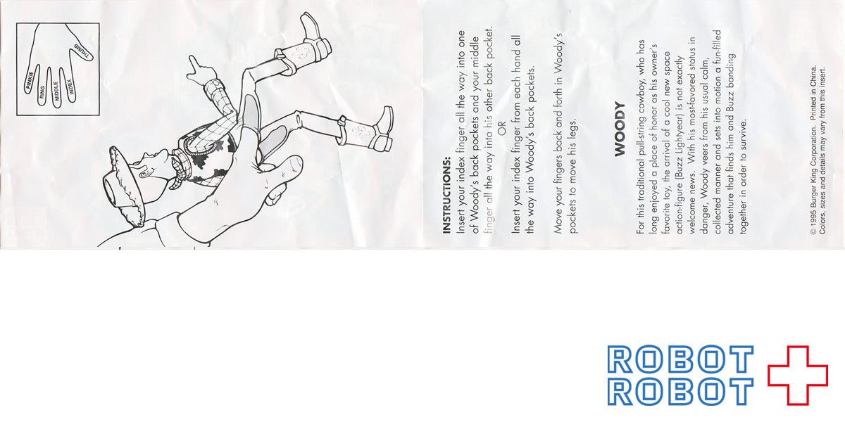 バーガーキング トイ・ストーリー ウッディ ハンドパペット ミールトイ 1995 袋入