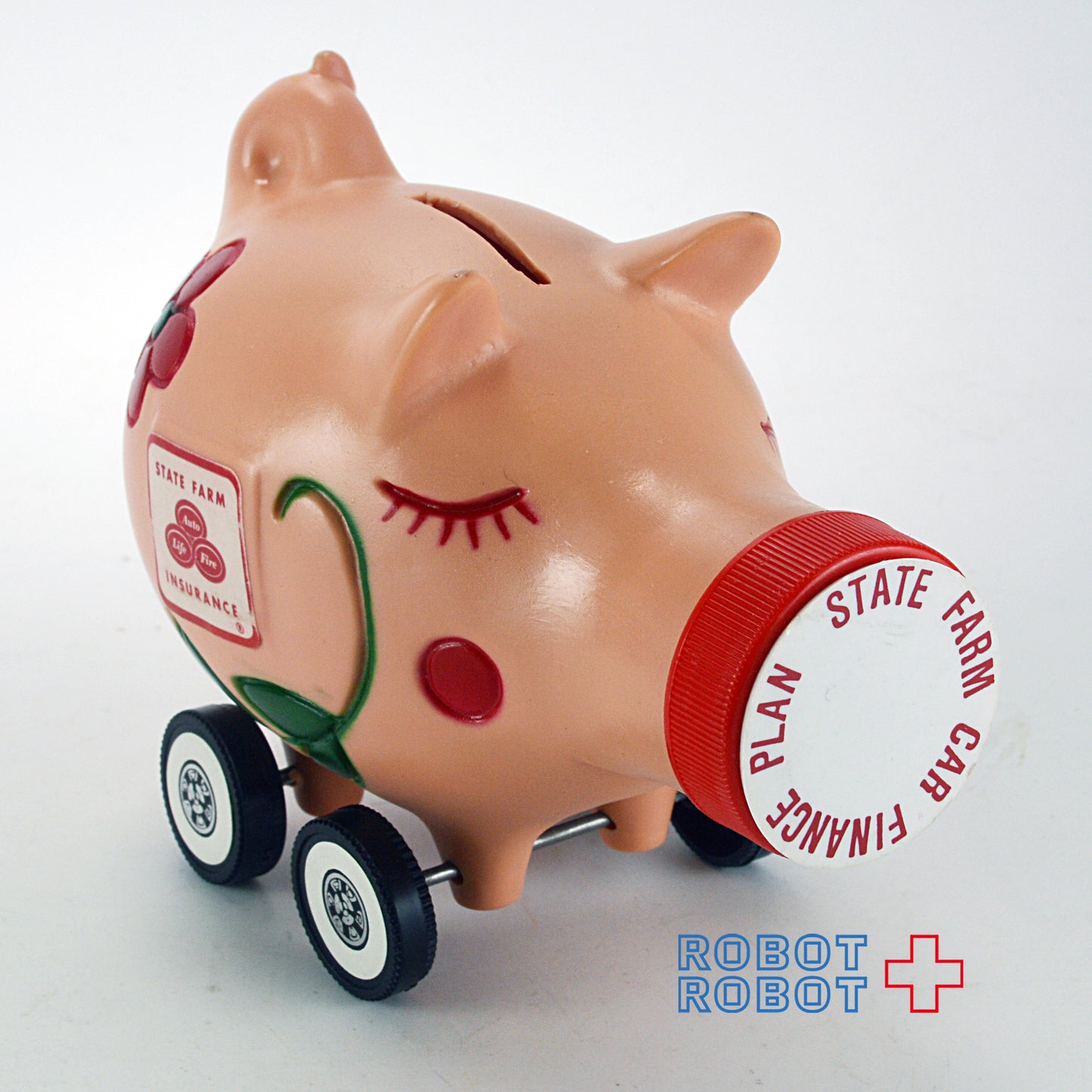 かわいいブタのタイヤ付きソフビ貯金箱. 企業物