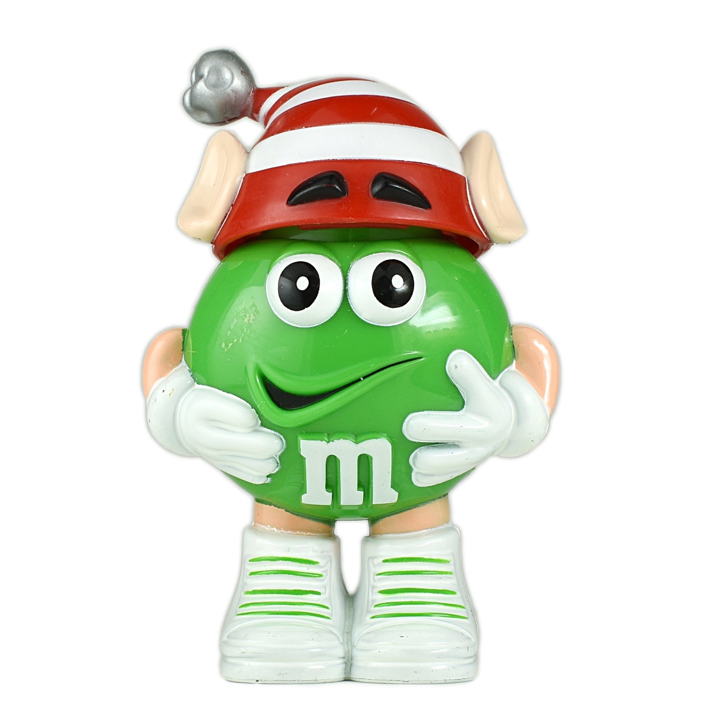M&M's ミニディスペンサー フィギュア グリーン・ホリデー・耳付き赤白ボーダー