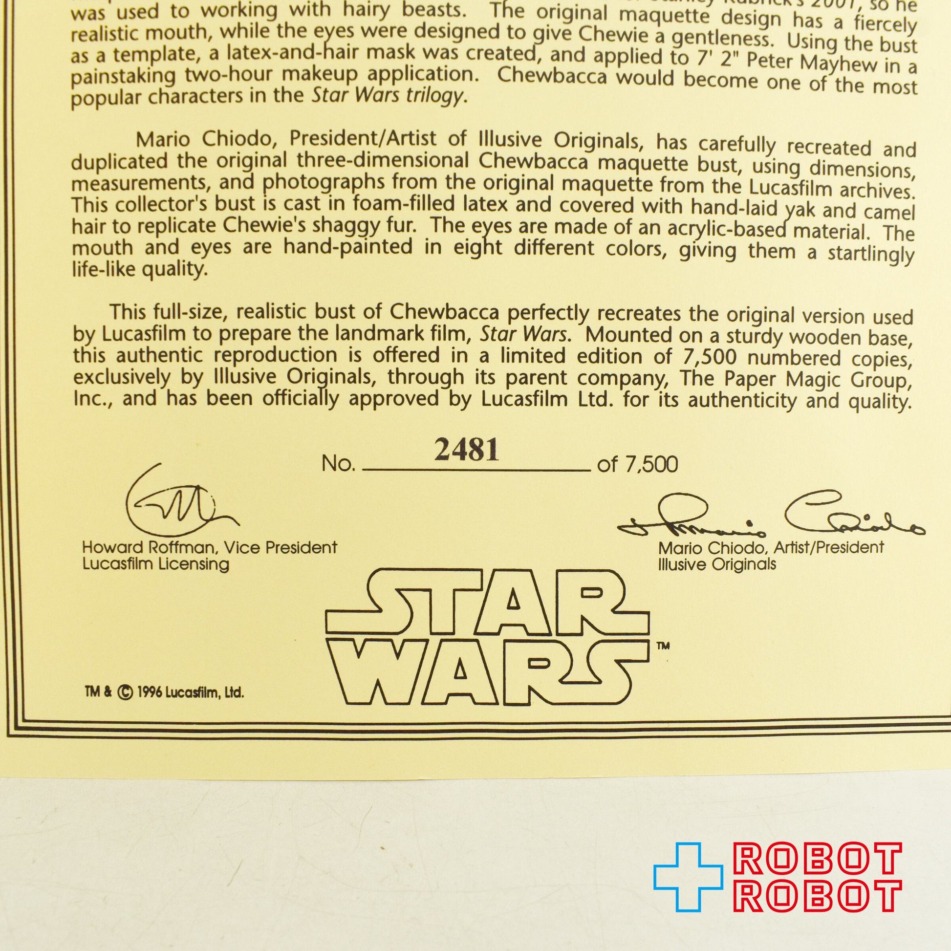 イリューシブ社 スター・ウォーズ チューバッカ 1/1スケール ライフサイズ レプリカ ヘッド 7500体限定 - ROBOTROBOT