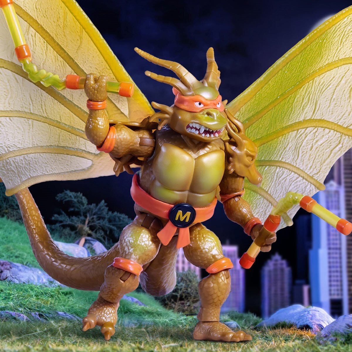 プレイメイツ ティーンエイジ・ミュータント・ニンジャ・タートルズ TMNT x ゴジラ ウェーブ1 ミケランジェロ as キングギドラ アクションフィギュア 未開封