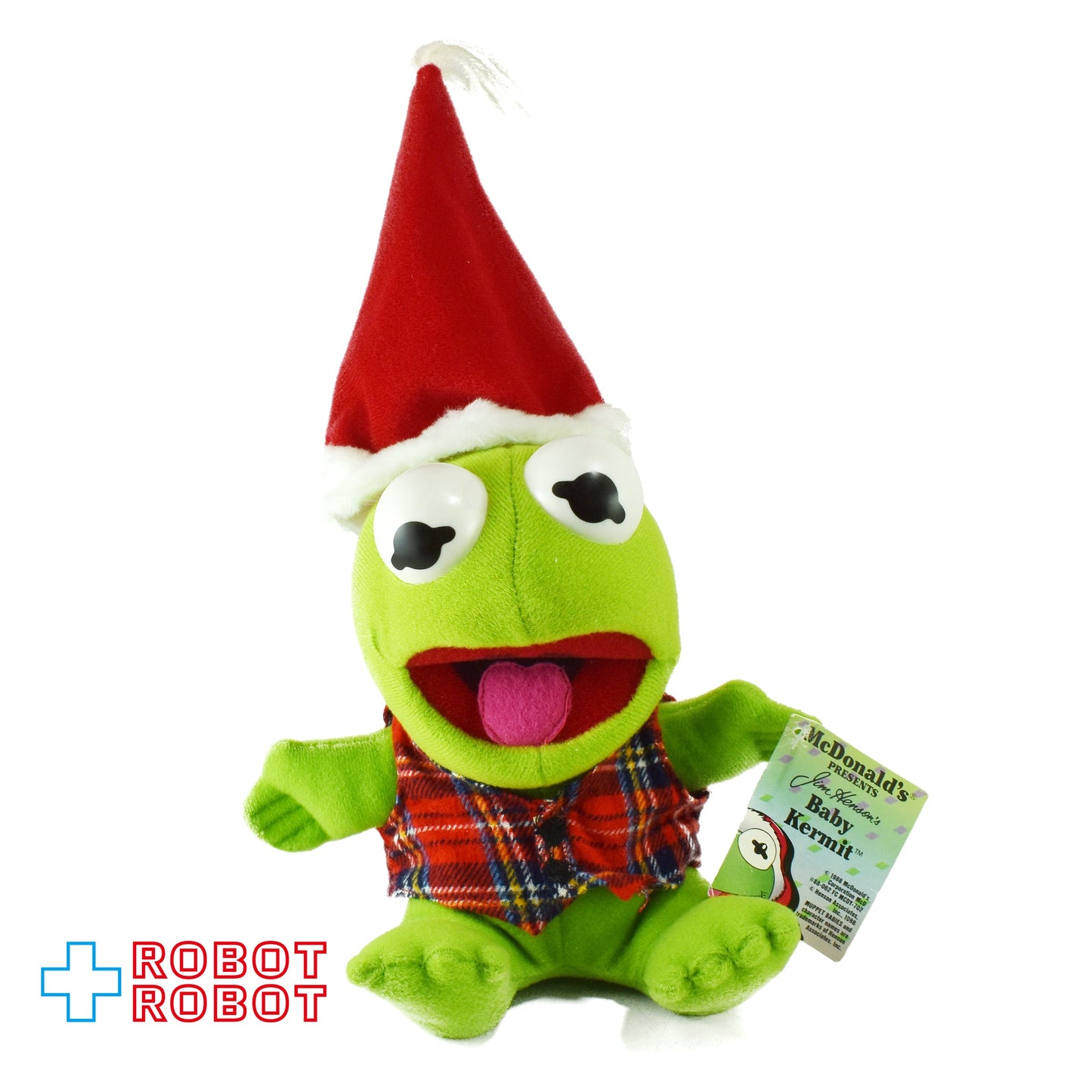 マクドナルド セサミストリート マペッツ ベビー・カーミット 赤チェックベスト ぬいぐるみ人形 1987 紙タグ付