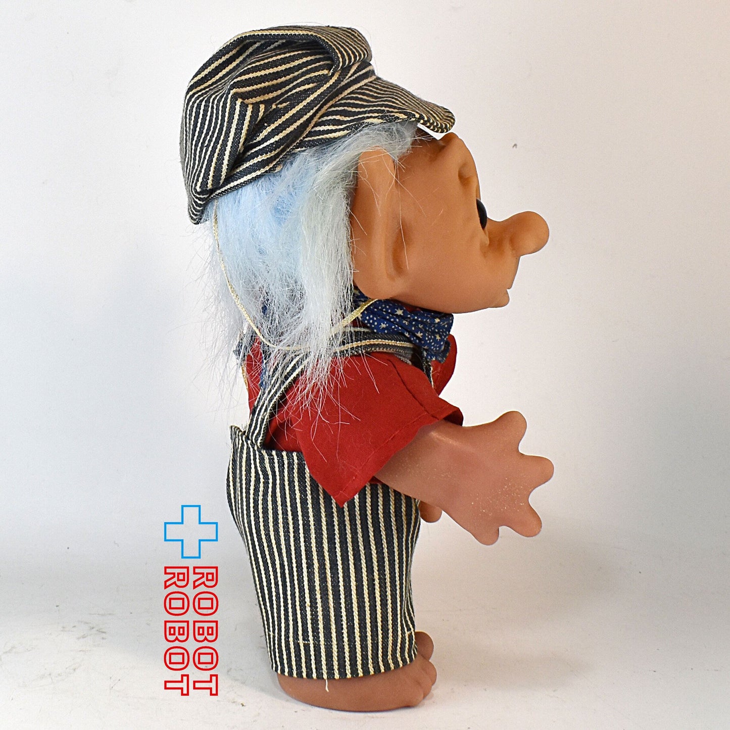 トロール 縦縞 ストライプ オーバーオールの男 青髪 22センチ トロル人形