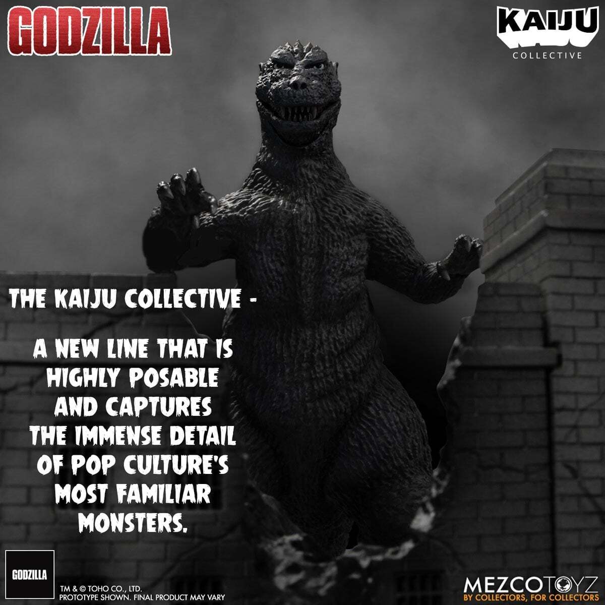メズコ 怪獣コレクティブ ゴジラ (1954) ブラック & ホワイト エディション 12インチ アクションフィギュア 未開封