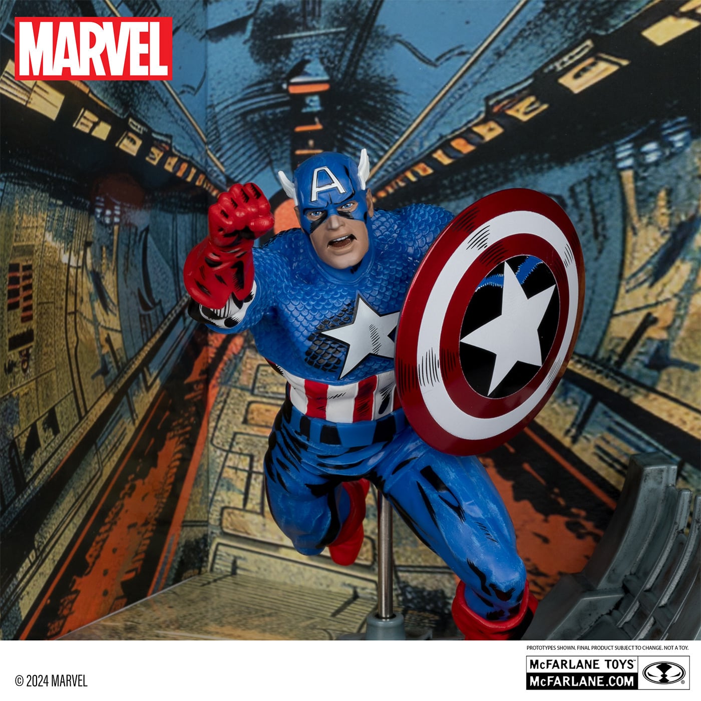 マクファーレン・トイズ マーベル シーン・フィギュア #008 キャプテン・アメリカ ジャック・カービー／Captain America Vol.1 #100 1/6 スタチューフィギュア 未開封