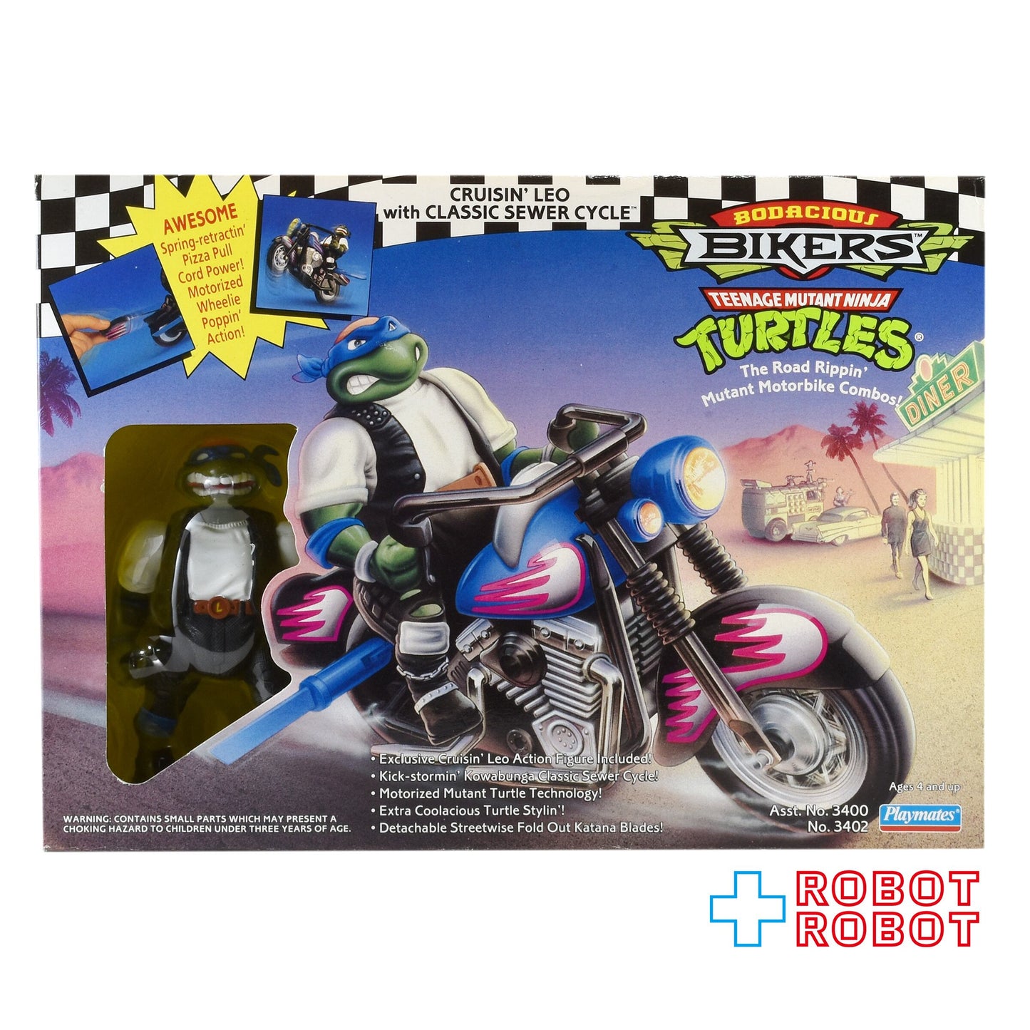 プレイメイツ タートルズ TMNT ボウデイシャス・バイカーズ クルージン レオ w/クラシック スウアー サイクル 4インチ アクションフィギュア 未開封