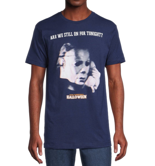 Tシャツ ハロウィン Halloween ARE WE STILL ON FOR TONIGHT？ ネイビー
