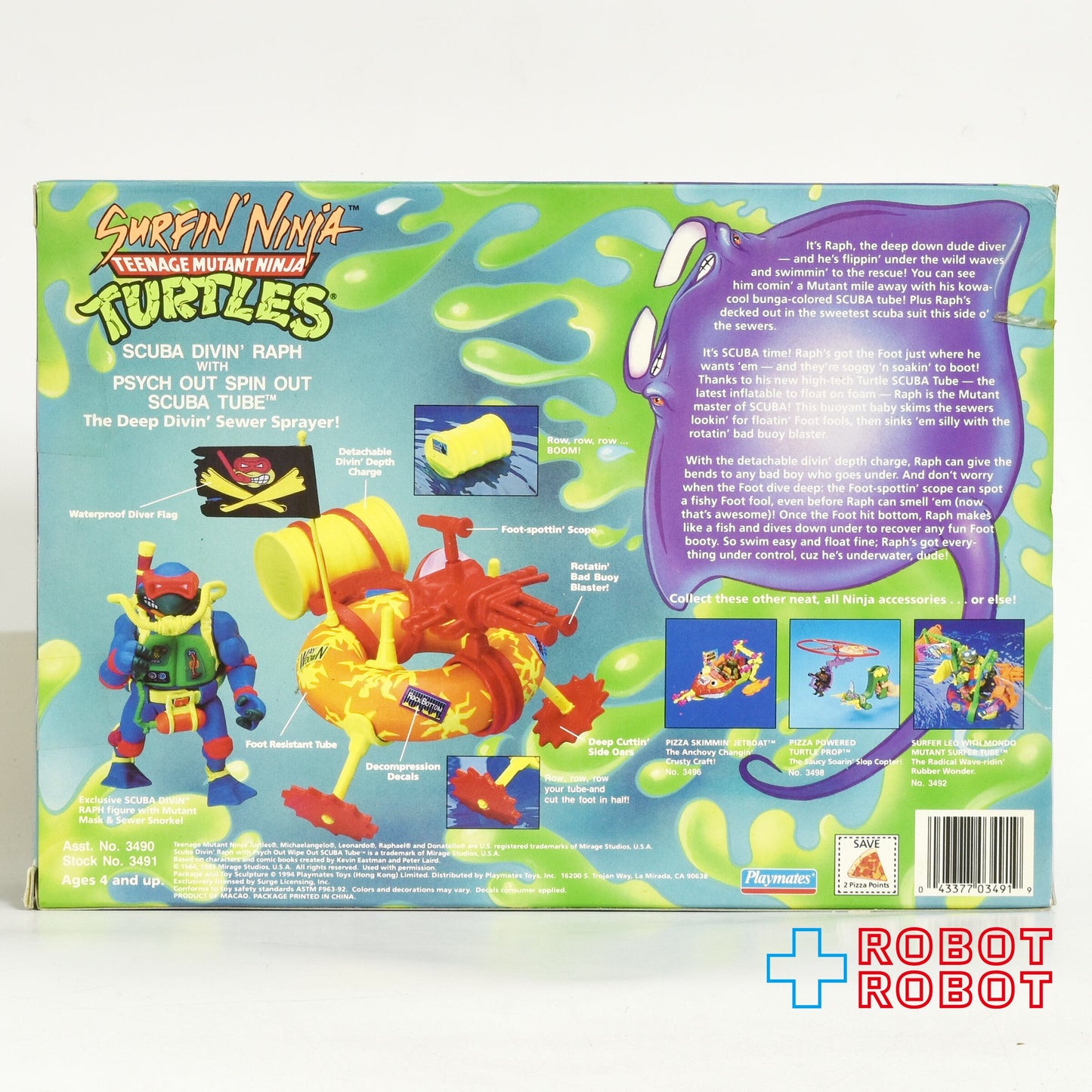 プレイメイツ タートルズ TMNT サーフィン ニンジャ スキューバ ダイビン ラフ w/ サイコ アウト スピン アウト スキューバ チューブ 4インチ アクションフィギュア 未開封