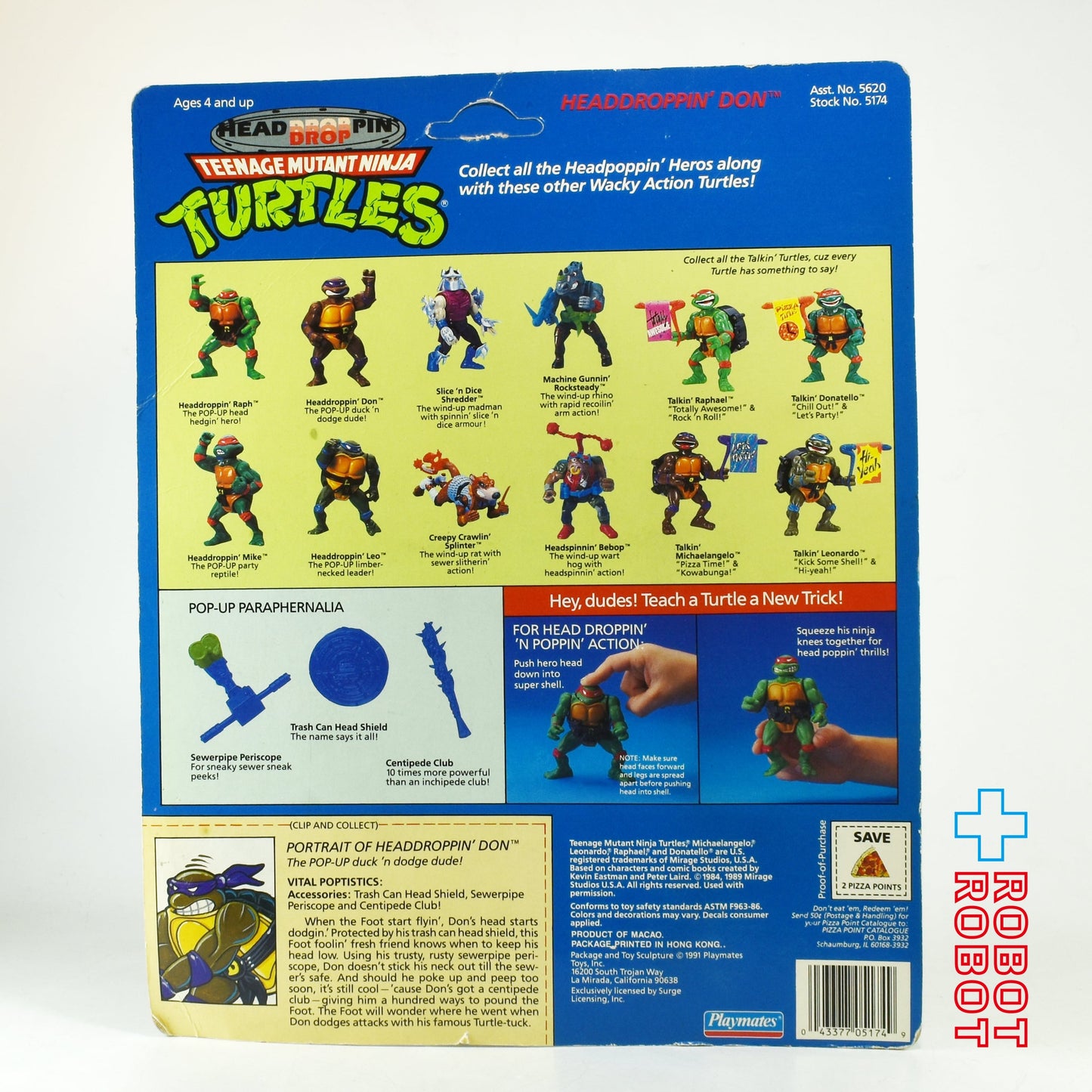 プレイメイツ TMNT ニンジャ・タートルズ ヘッドドロッピン ドン ドナテロ 1991 アクションフィギュア 未開封