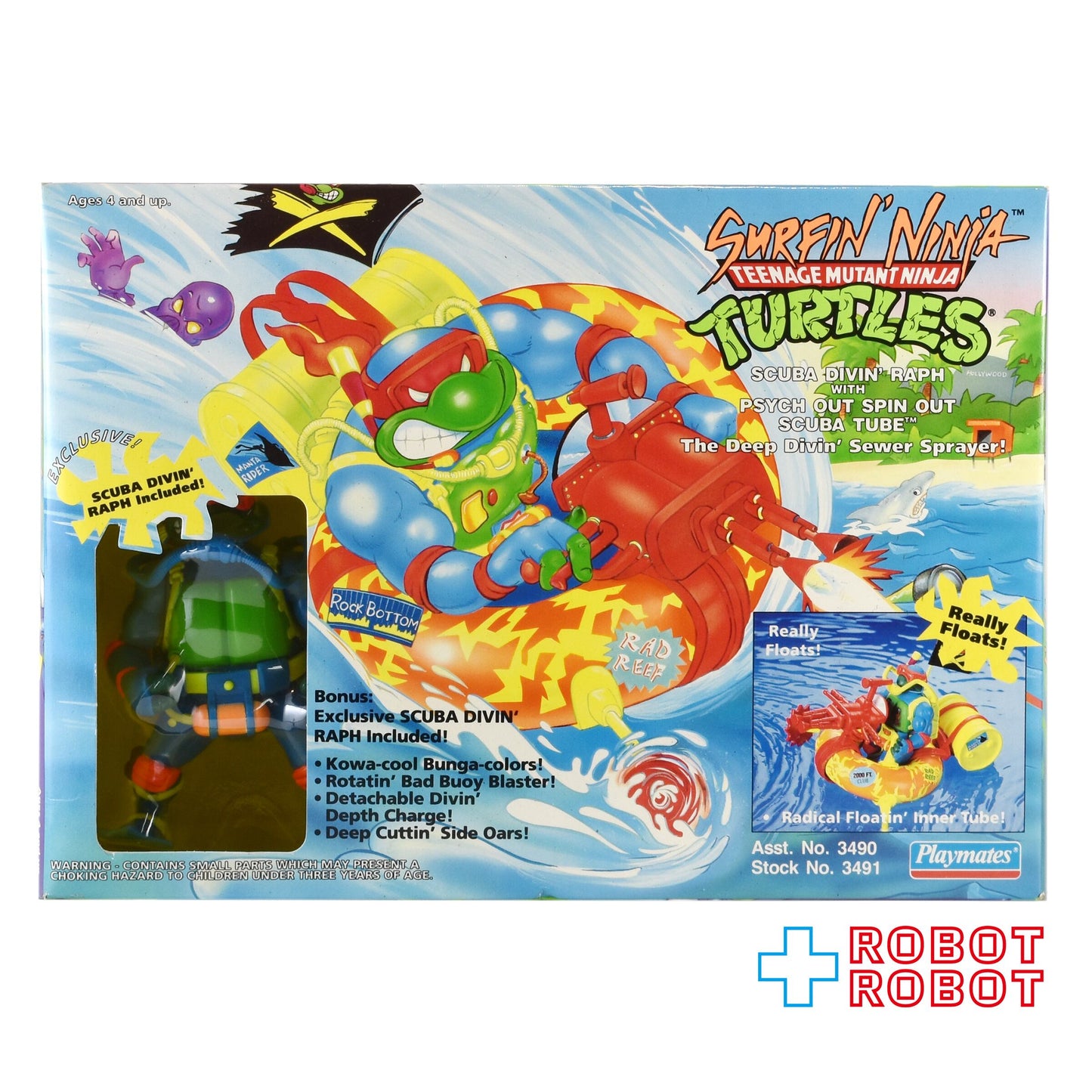 プレイメイツ タートルズ TMNT サーフィン ニンジャ スキューバ ダイビン ラフ w/ サイコ アウト スピン アウト スキューバ チューブ 4インチ アクションフィギュア 未開封