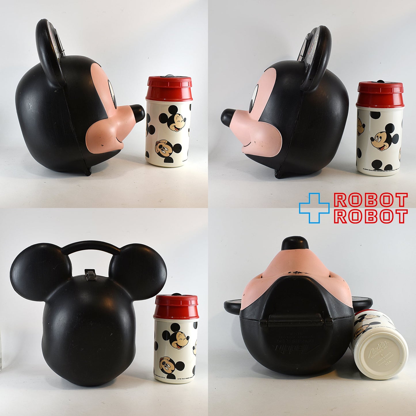 ミッキーマウス 顔のカタチのランチボックス 水筒付 両耳シール付 アラジン社
