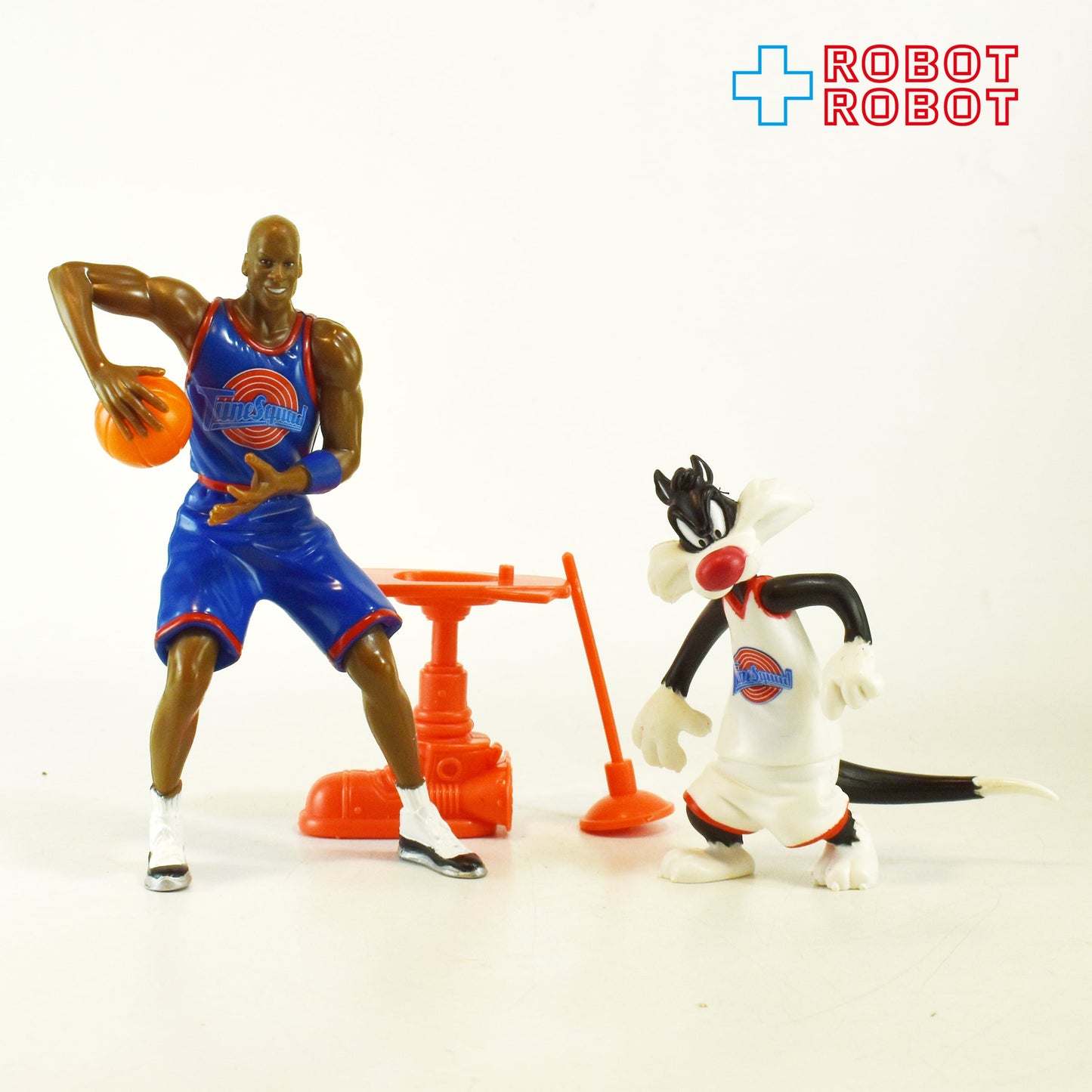 プレイメイツ社 ルーニー・テューンズ スペース・ジャム マイケル・ジョーダン vs シルベスター with スカイスティルト＆プランジャースタッファー アクションフィギュア 1996