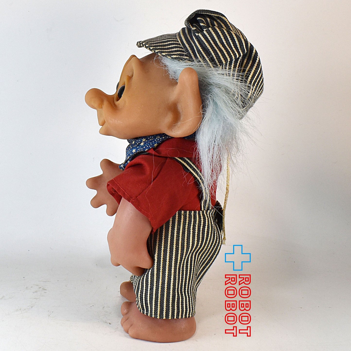 トロール 縦縞 ストライプ オーバーオールの男 青髪 22センチ トロル人形