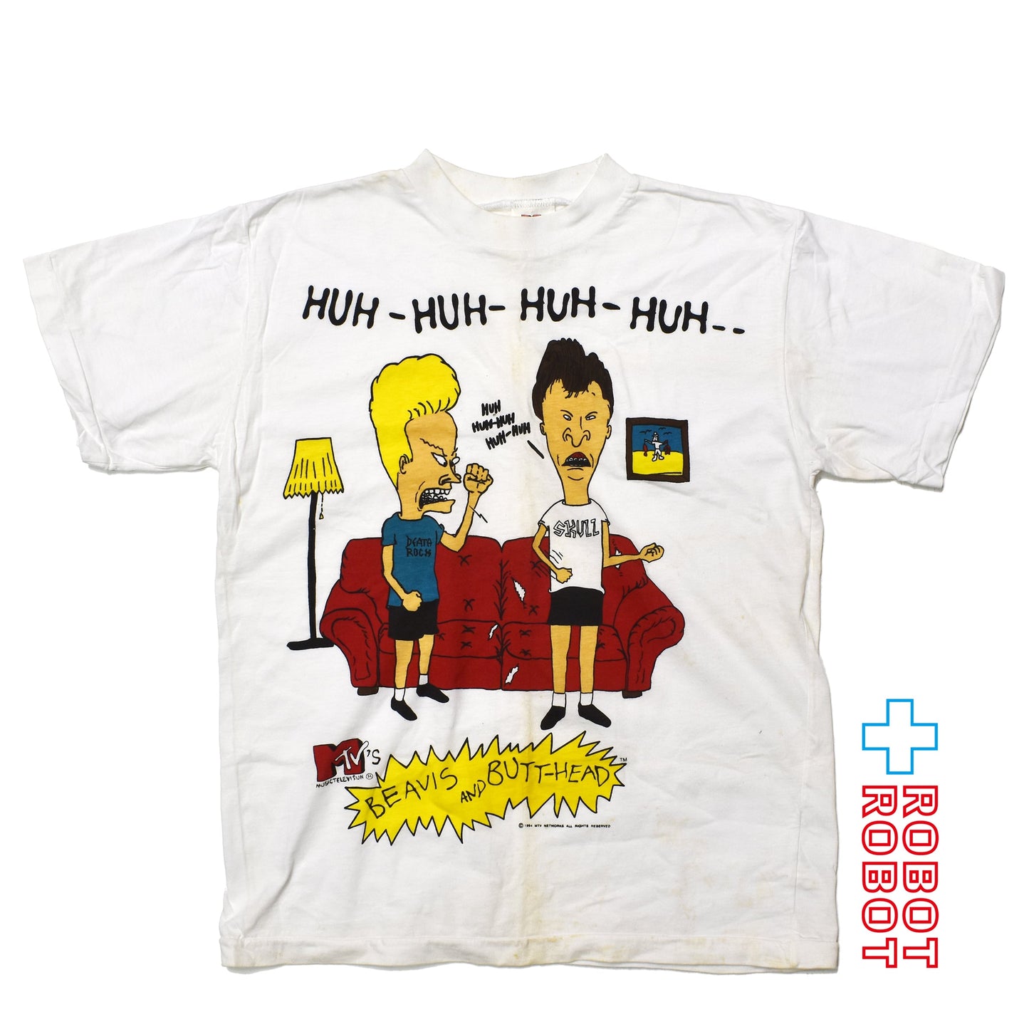 アメリカンウェア ビーバス & バットヘッド MTV "HUH-HUH-HUH-HUH" Tシャツ 90's USA製 ホワイト Lサイズ