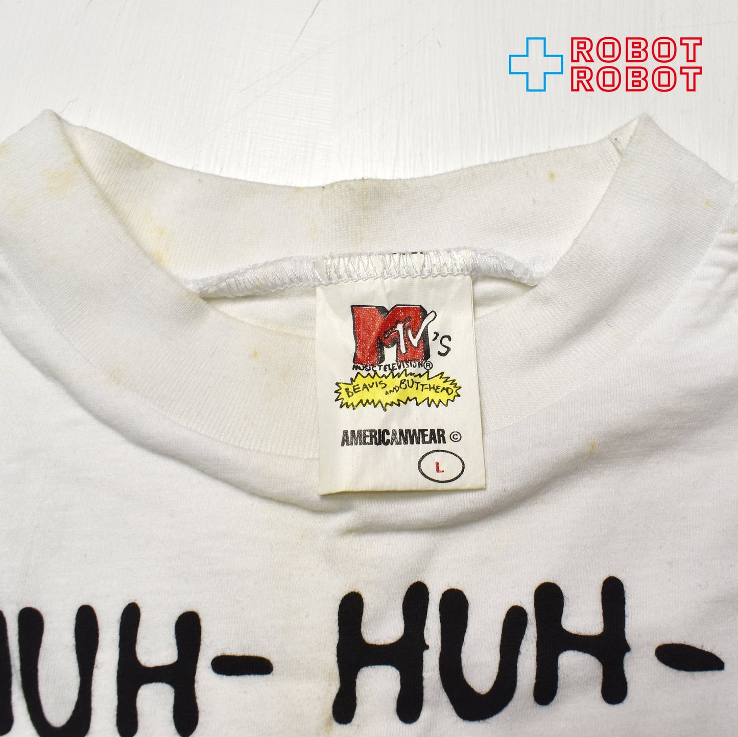 アメリカンウェア ビーバス & バットヘッド MTV "HUH-HUH-HUH-HUH" Tシャツ 90's USA製 ホワイト Lサイズ