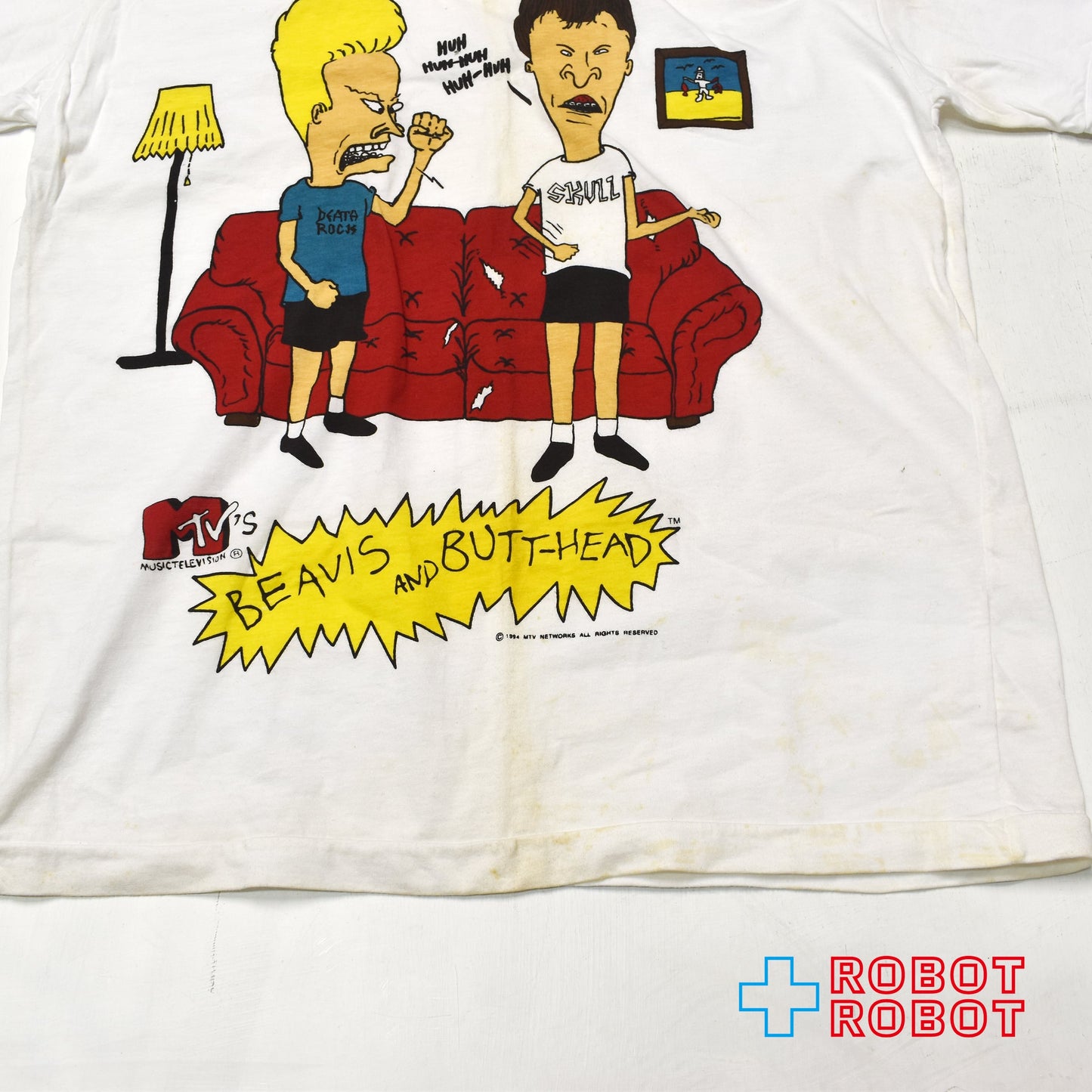 アメリカンウェア ビーバス & バットヘッド MTV "HUH-HUH-HUH-HUH" Tシャツ 90's USA製 ホワイト Lサイズ