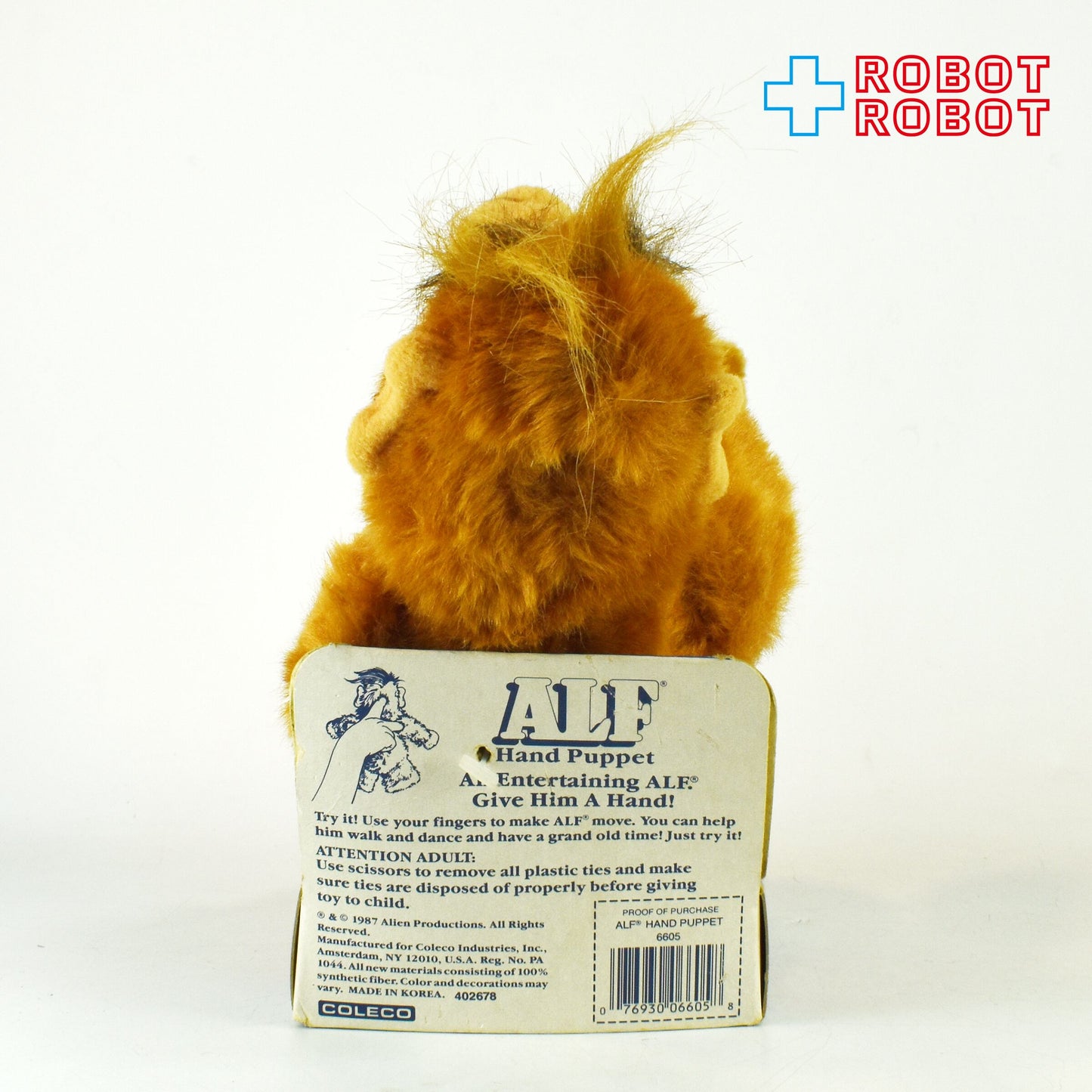 コレコ社 アルフ ハンドパペット ぬいぐるみ人形 メイドイン・KOREA 1987 パッケージ台座付