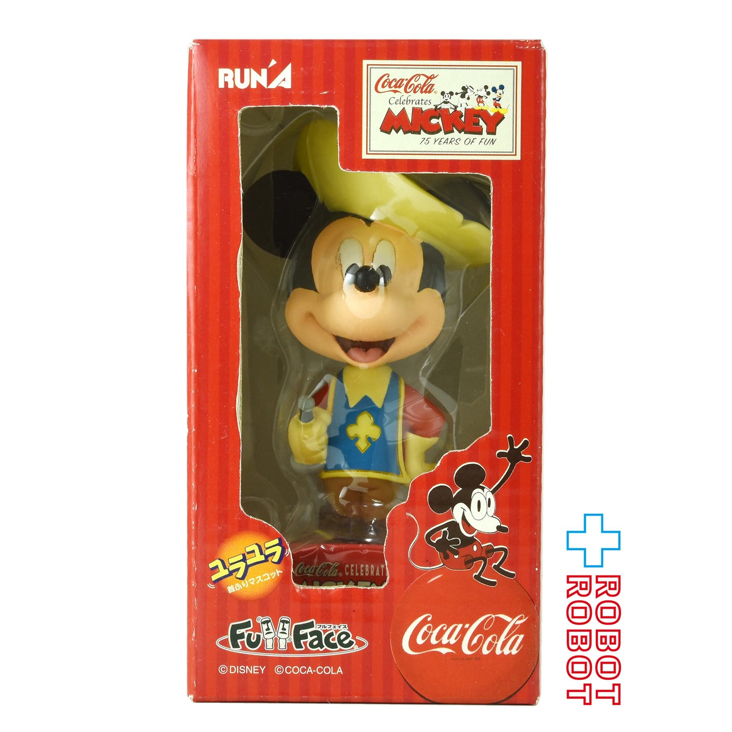 ラナ コカ・コーラ x ミッキー 75周年 フルフェイス ミッキー・ドナルド・グーフィーの三銃士 (2004) ユラユラ 首ふりマスコット フィギュア 箱入
