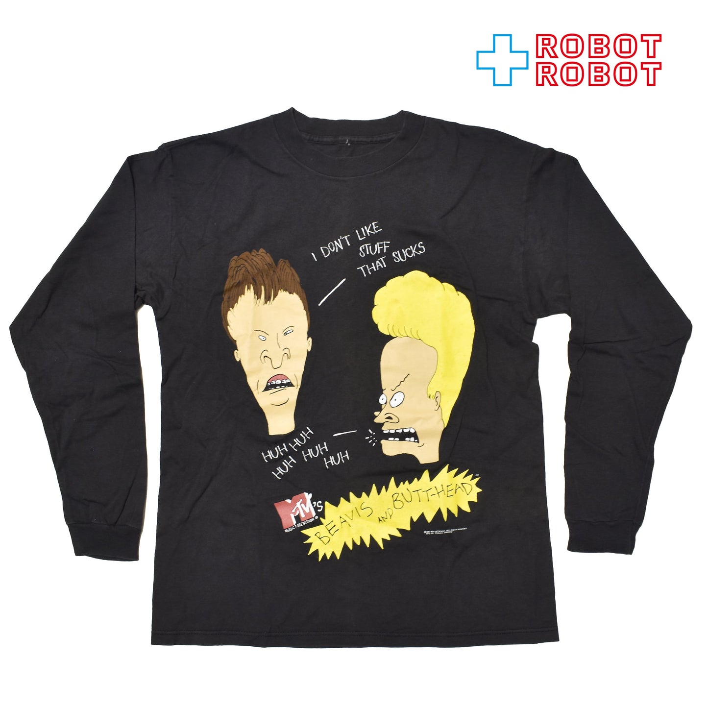 スタンリーデサンティス ビーバス & バットヘッド MTV "I Dont like Stuff" ロングTシャツ ブラック