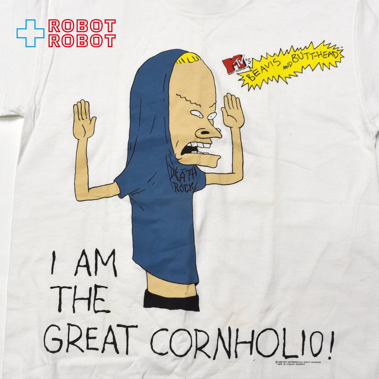 スタンリーデサンティス ビーバス & バットヘッド MTV "私は偉大なコーンホリオ" Tシャツ ホワイト Mサイズ