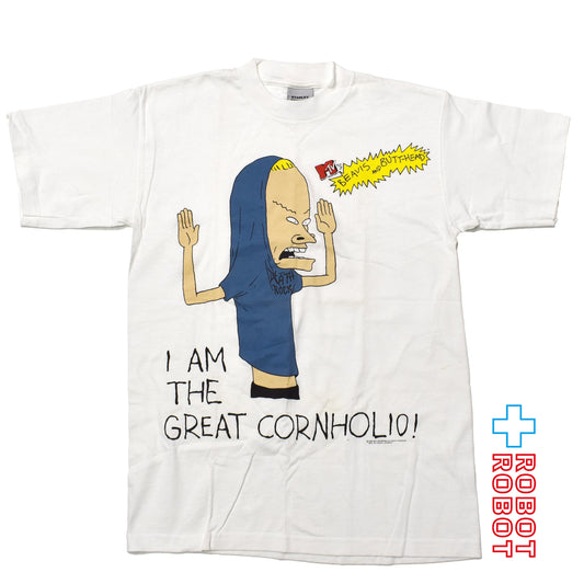 スタンリーデサンティス ビーバス & バットヘッド MTV "私は偉大なコーンホリオ" Tシャツ ホワイト Mサイズ