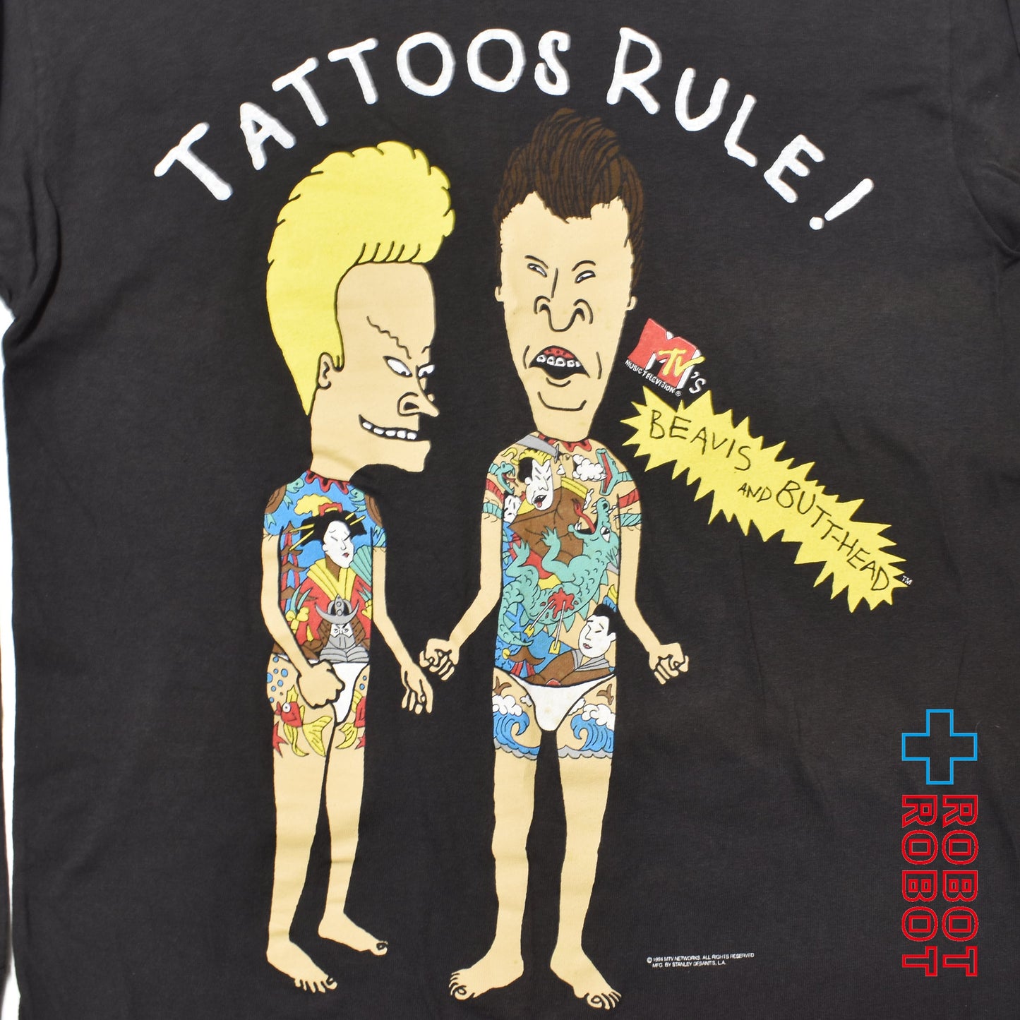 スタンリーデサンティス ビーバス & バットヘッド MTV "タトゥー・ズ・ルール" ロングTシャツ ブラック