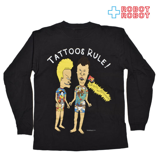 スタンリーデサンティス ビーバス & バットヘッド MTV "タトゥー・ズ・ルール" ロングTシャツ ブラック