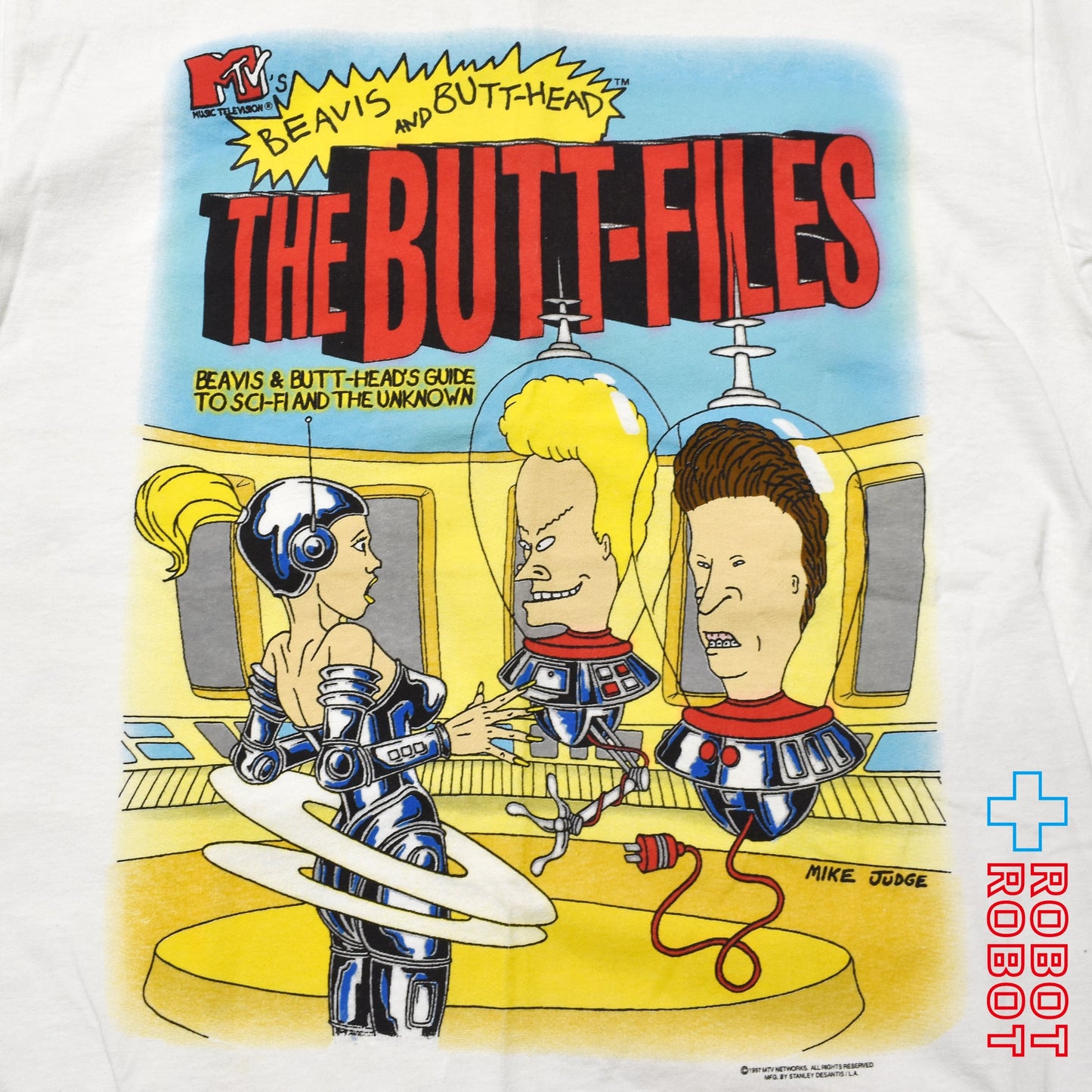 スタンリーデサンティス ビーバス & バットヘッド MTV "バット・ファイル" 蓄光 Tシャツ ホワイト Mサイズ