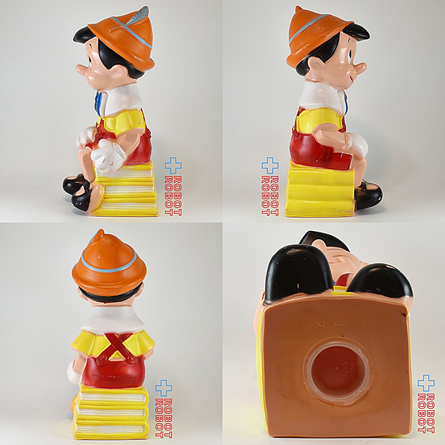 プレイパル社 ディズニー ピノキオ ラージ 薄茶帽子水色羽 ソフビ貯金箱 バンク フィギュア