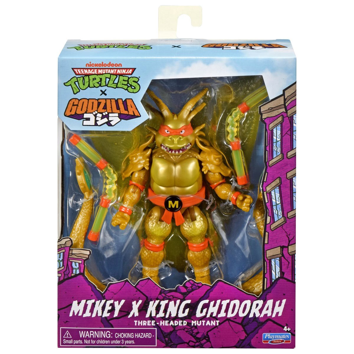 プレイメイツ ティーンエイジ・ミュータント・ニンジャ・タートルズ TMNT x ゴジラ ウェーブ1 ミケランジェロ as キングギドラ アクションフィギュア 未開封