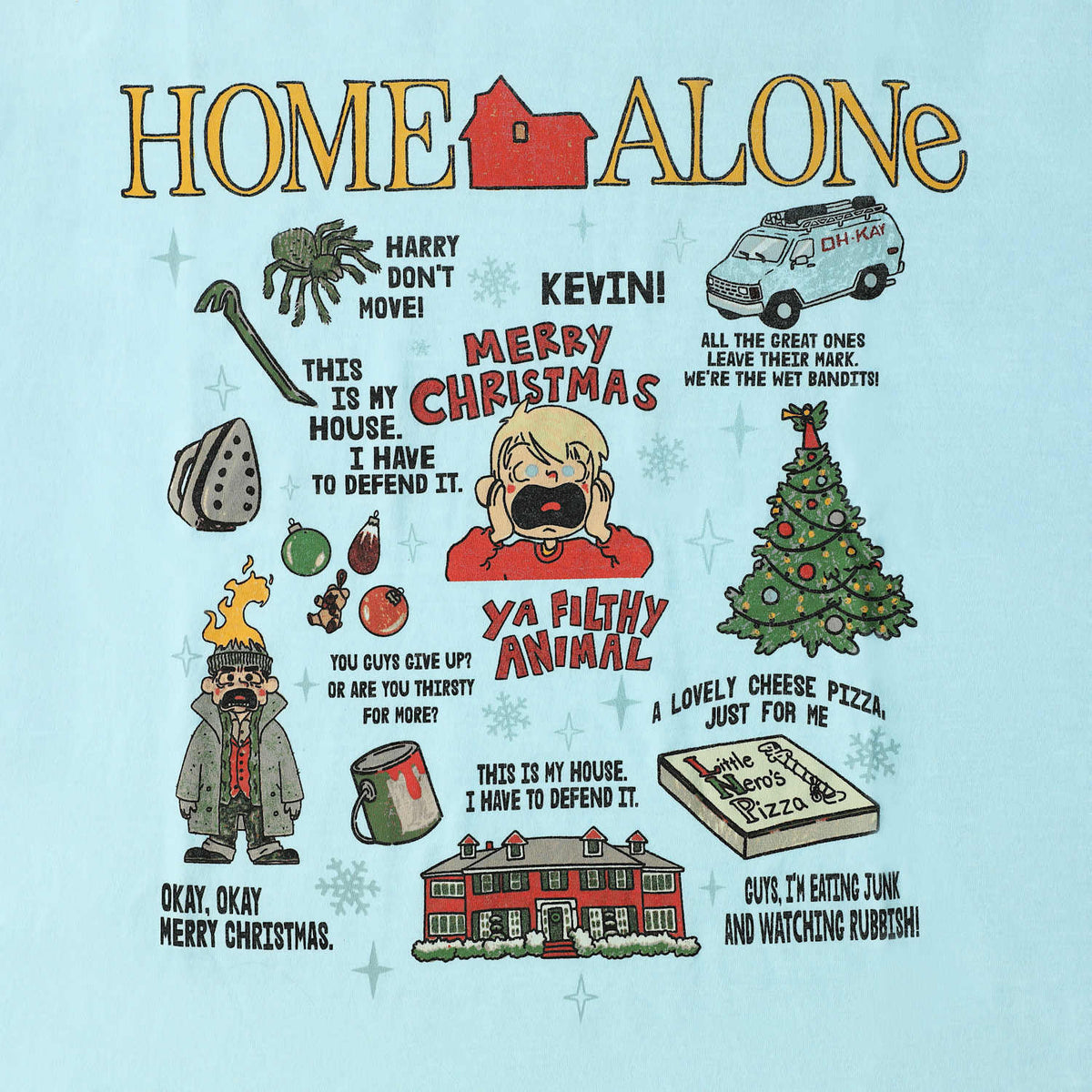 HOME ALONE ホーム・アローン ケヴィン 落書き グラフィック Tシャツ ブルー Lサイズ