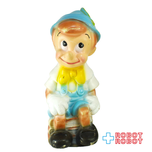 プレイパル社 ディズニー ピノキオ ラージ 珍色？ 水色帽子黄色羽 ソフビ貯金箱 バンク フィギュア ※底蓋なし