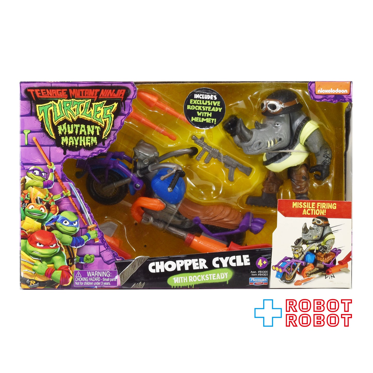 プレイメイツ タートルズ ミュータント・パニック！ TMNT チョッパーサイクル w/ ロックステディ 2024 未開封