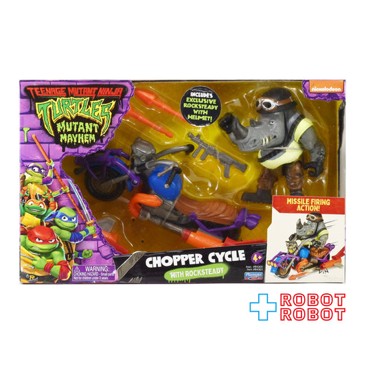 プレイメイツ タートルズ ミュータント・パニック！ TMNT チョッパーサイクル w/ ロックステディ 2024 未開封