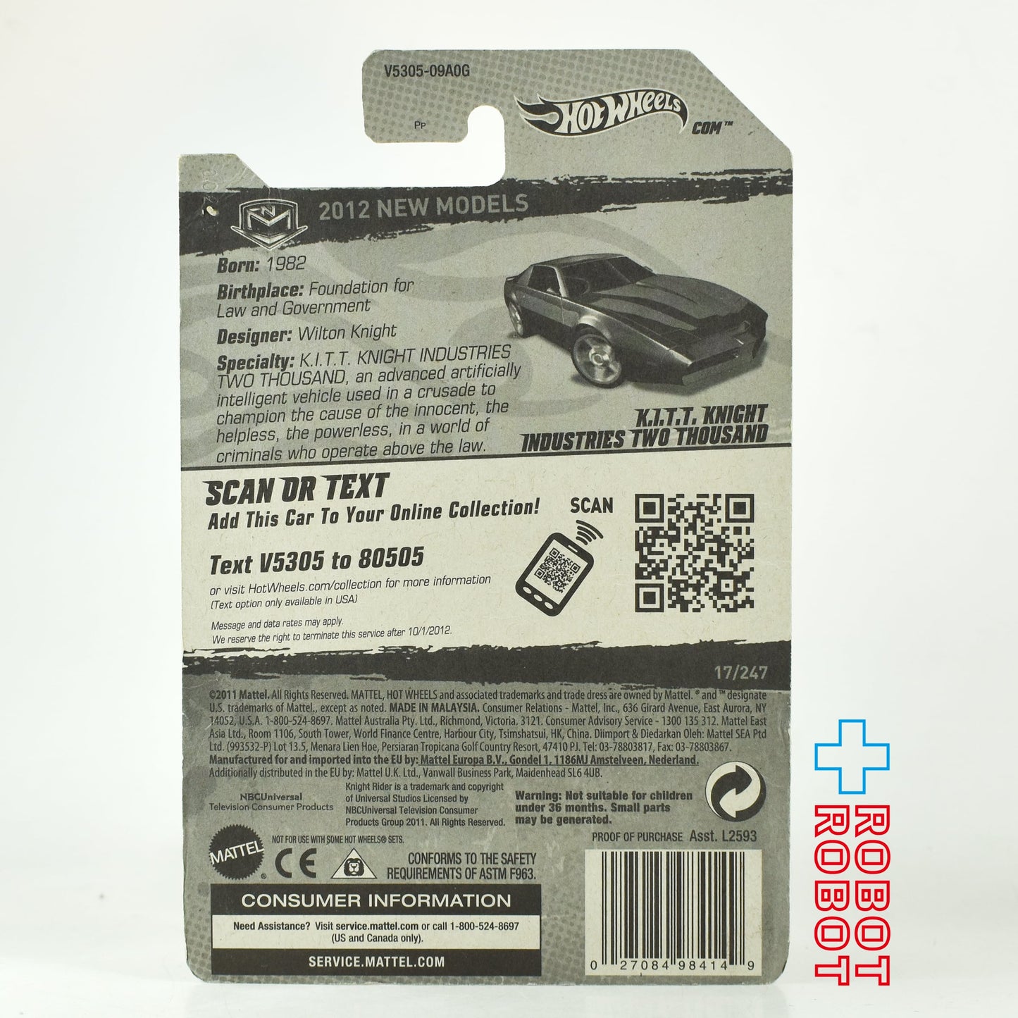 ホットウィール スクリーンタイム 10/10 ナイトライダー  K.I.T.T. ダイキャスト ミニカー 2012 ニューモデル 未開封